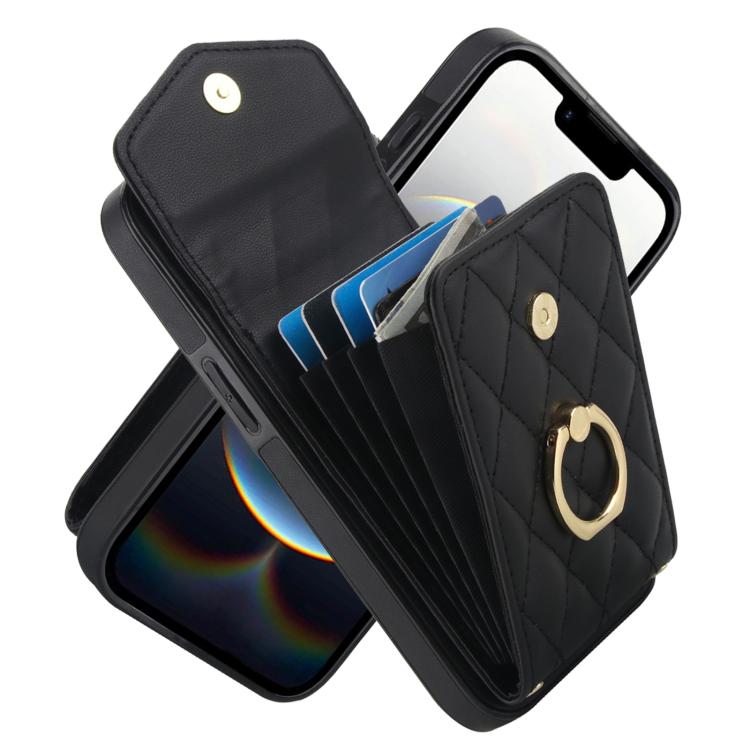 Capa de Telemóvel com Bolsa para Cartões e Textura Rombica com Cordão Longo, Para iPhone 17e / 16e, Para iPhone 17 Pro Max, Para iPhone 17 Pro, Para iPhone 17, Para iPhone Air, Para iPhone 15 Pro Max