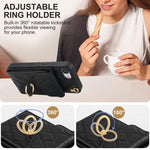 Capa de Telemóvel com Bolsa para Cartões e Textura Rombica com Cordão Longo, Para iPhone 17e / 16e, Para iPhone 17 Pro Max, Para iPhone 17 Pro, Para iPhone 17, Para iPhone Air, Para iPhone 15 Pro Max