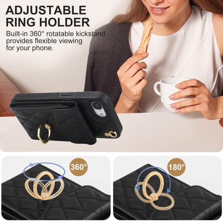Capa de Telemóvel com Bolsa para Cartões e Textura Rombica com Cordão Longo, Para iPhone 17e / 16e, Para iPhone 17 Pro Max, Para iPhone 17 Pro, Para iPhone 17, Para iPhone Air, Para iPhone 15 Pro Max