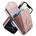 Capa de Telemóvel com Bolsa para Cartões e Textura Rombica com Cordão Longo, Para iPhone 17e / 16e, Para iPhone 17 Pro Max, Para iPhone 17 Pro, Para iPhone 17, Para iPhone Air, Para iPhone 15 Pro Max