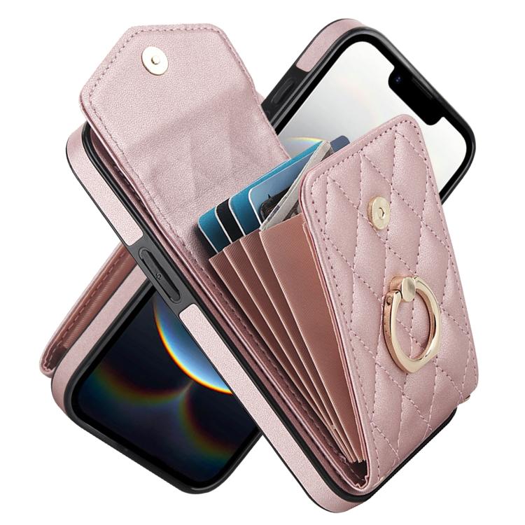 Capa de Telemóvel com Bolsa para Cartões e Textura Rombica com Cordão Longo, Para iPhone 17e / 16e, Para iPhone 17 Pro Max, Para iPhone 17 Pro, Para iPhone 17, Para iPhone Air, Para iPhone 15 Pro Max