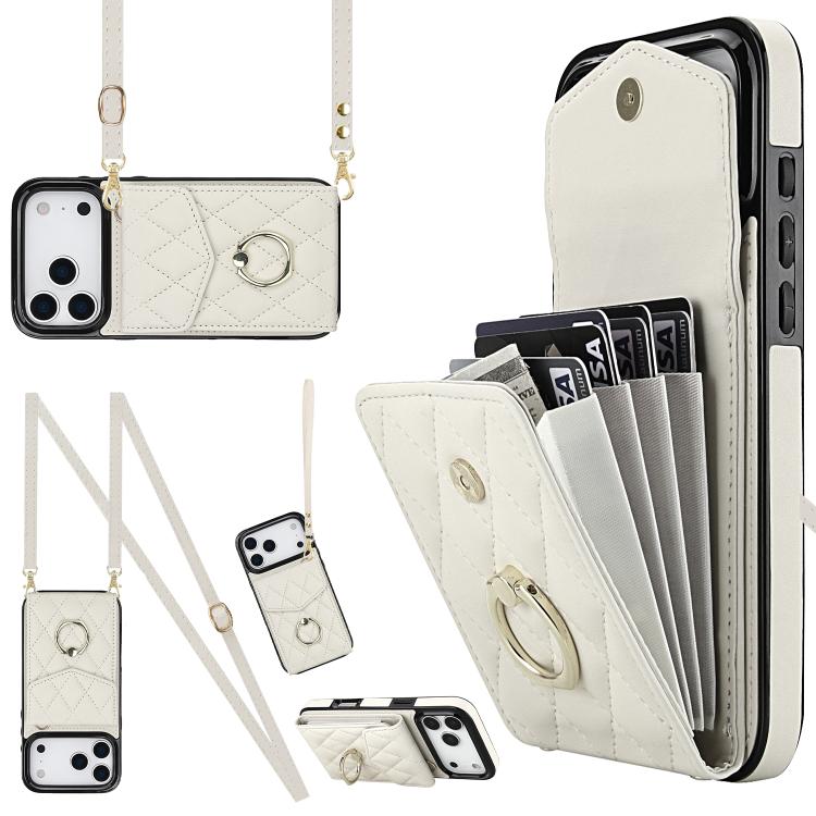 Capa de Telemóvel com Bolsa para Cartões e Textura Rombica com Cordão Longo, Para iPhone 17e / 16e, Para iPhone 17 Pro Max, Para iPhone 17 Pro, Para iPhone 17, Para iPhone Air, Para iPhone 15 Pro Max
