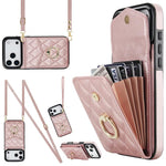 Capa de Telemóvel com Bolsa para Cartões e Textura Rombica com Cordão Longo, Para iPhone 17e / 16e, Para iPhone 17 Pro Max, Para iPhone 17 Pro, Para iPhone 17, Para iPhone Air, Para iPhone 15 Pro Max