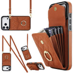 Capa de Telemóvel com Bolsa para Cartões e Textura Rombica com Cordão Longo, Para iPhone 17e / 16e, Para iPhone 17 Pro Max, Para iPhone 17 Pro, Para iPhone 17, Para iPhone Air, Para iPhone 15 Pro Max