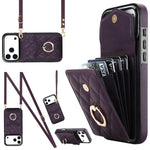 Capa de Telemóvel com Bolsa para Cartões e Textura Rombica com Cordão Longo, Para iPhone 17e / 16e, Para iPhone 17 Pro Max, Para iPhone 17 Pro, Para iPhone 17, Para iPhone Air, Para iPhone 15 Pro Max