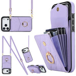 Capa de Telemóvel com Bolsa para Cartões e Textura Rombica com Cordão Longo, Para iPhone 17e / 16e, Para iPhone 17 Pro Max, Para iPhone 17 Pro, Para iPhone 17, Para iPhone Air, Para iPhone 15 Pro Max