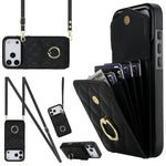 Capa de Telemóvel com Bolsa para Cartões e Textura Rombica com Cordão Longo, Para iPhone 17e / 16e, Para iPhone 17 Pro Max, Para iPhone 17 Pro, Para iPhone 17, Para iPhone Air, Para iPhone 15 Pro Max