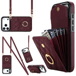 Capa de Telemóvel com Bolsa para Cartões e Textura Rombica com Cordão Longo, Para iPhone 17e / 16e, Para iPhone 17 Pro Max, Para iPhone 17 Pro, Para iPhone 17, Para iPhone Air, Para iPhone 15 Pro Max