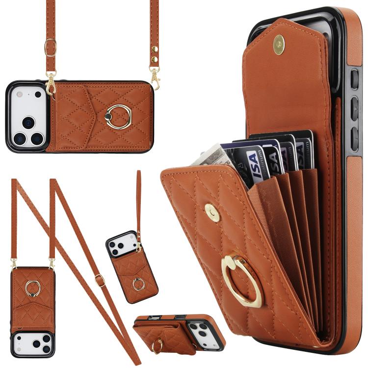 Capa de Telemóvel com Bolsa para Cartões e Textura Rombica com Cordão Longo, Para iPhone 17e / 16e, Para iPhone 17 Pro Max, Para iPhone 17 Pro, Para iPhone 17, Para iPhone Air, Para iPhone 15 Pro Max