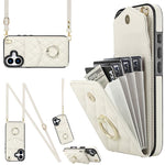 Capa de Telemóvel com Bolsa para Cartões e Textura Rombica com Cordão Longo, Para iPhone 17e / 16e, Para iPhone 17 Pro Max, Para iPhone 17 Pro, Para iPhone 17, Para iPhone Air, Para iPhone 15 Pro Max