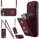 Capa de Telemóvel com Bolsa para Cartões e Textura Rombica com Cordão Longo, Para iPhone 17e / 16e, Para iPhone 17 Pro Max, Para iPhone 17 Pro, Para iPhone 17, Para iPhone Air, Para iPhone 15 Pro Max