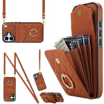 Capa de Telemóvel com Bolsa para Cartões e Textura Rombica com Cordão Longo, Para iPhone 17e / 16e, Para iPhone 17 Pro Max, Para iPhone 17 Pro, Para iPhone 17, Para iPhone Air, Para iPhone 15 Pro Max