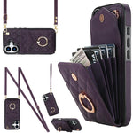 Capa de Telemóvel com Bolsa para Cartões e Textura Rombica com Cordão Longo, Para iPhone 17e / 16e, Para iPhone 17 Pro Max, Para iPhone 17 Pro, Para iPhone 17, Para iPhone Air, Para iPhone 15 Pro Max