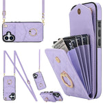 Capa de Telemóvel com Bolsa para Cartões e Textura Rombica com Cordão Longo, Para iPhone 17e / 16e, Para iPhone 17 Pro Max, Para iPhone 17 Pro, Para iPhone 17, Para iPhone Air, Para iPhone 15 Pro Max
