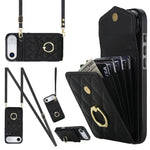 Capa de Telemóvel com Bolsa para Cartões e Textura Rombica com Cordão Longo, Para iPhone 17e / 16e, Para iPhone 17 Pro Max, Para iPhone 17 Pro, Para iPhone 17, Para iPhone Air, Para iPhone 15 Pro Max