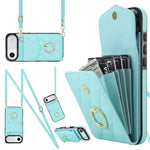 Capa de Telemóvel com Bolsa para Cartões e Textura Rombica com Cordão Longo, Para iPhone 17e / 16e, Para iPhone 17 Pro Max, Para iPhone 17 Pro, Para iPhone 17, Para iPhone Air, Para iPhone 15 Pro Max