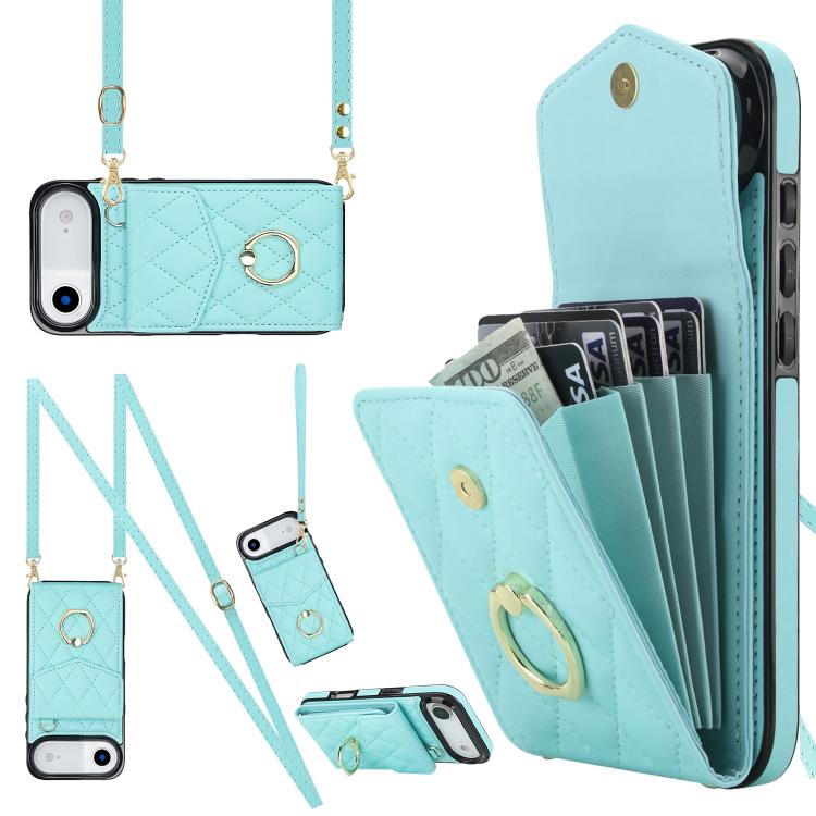 Capa de Telemóvel com Bolsa para Cartões e Textura Rombica com Cordão Longo, Para iPhone 17e / 16e, Para iPhone 17 Pro Max, Para iPhone 17 Pro, Para iPhone 17, Para iPhone Air, Para iPhone 15 Pro Max
