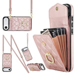 Capa de Telemóvel com Bolsa para Cartões e Textura Rombica com Cordão Longo, Para iPhone 17e / 16e, Para iPhone 17 Pro Max, Para iPhone 17 Pro, Para iPhone 17, Para iPhone Air, Para iPhone 15 Pro Max