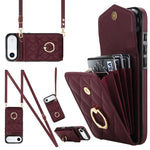 Capa de Telemóvel com Bolsa para Cartões e Textura Rombica com Cordão Longo, Para iPhone 17e / 16e, Para iPhone 17 Pro Max, Para iPhone 17 Pro, Para iPhone 17, Para iPhone Air, Para iPhone 15 Pro Max