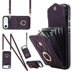 Capa de Telemóvel com Bolsa para Cartões e Textura Rombica com Cordão Longo, Para iPhone 17e / 16e, Para iPhone 17 Pro Max, Para iPhone 17 Pro, Para iPhone 17, Para iPhone Air, Para iPhone 15 Pro Max