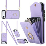Capa de Telemóvel com Bolsa para Cartões e Textura Rombica com Cordão Longo, Para iPhone 17e / 16e, Para iPhone 17 Pro Max, Para iPhone 17 Pro, Para iPhone 17, Para iPhone Air, Para iPhone 15 Pro Max