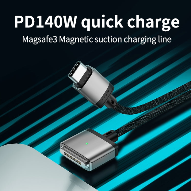 Cabo de Carregamento Magnético 140W Tipo-C para Magsafe 3, Prateado, Azul