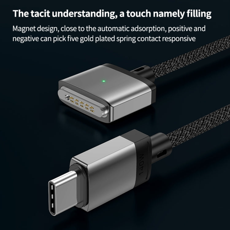 Cabo de Carregamento Magnético 140W Tipo-C para Magsafe 3, Prateado, Azul
