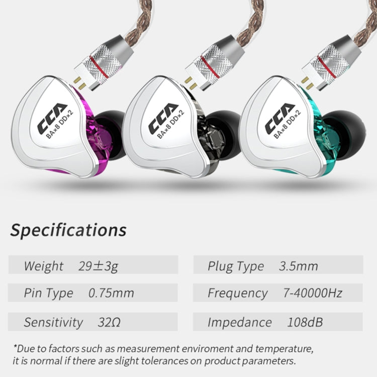 CCA CCA-C10 Plugue de 3,5 mm Banhado a Ouro Auricular Intra-auricular Híbrido Controlado por Fio de Dez Unidades, sem Microfone
