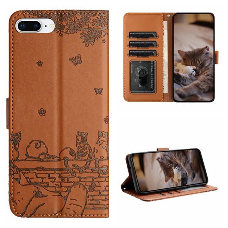 Cat Embossing Pattern Leather Phone Case with Lanyard, For iPhone 11 Pro, For iPhone XS Max, For iPhone X, For iPhone 7 Plus / 8 Plus