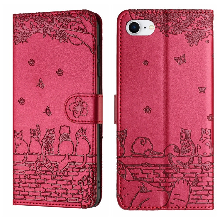 Capa de Telemóvel em Pele com Padrão de Relevo de Gato e Cordão, Para iPhone 16e / 17e, Para iPhone 17 Pro Max, Para iPhone 17 Pro, Para iPhone 17, Para iPhone Air, Para iPhone 16 Pro Max, Para iPhone 16 Pro, Para iPhone 16 Plus, Para iPhone 16