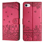 Capa de Telemóvel em Pele com Padrão de Relevo de Gato e Cordão, Para iPhone 16e / 17e, Para iPhone 17 Pro Max, Para iPhone 17 Pro, Para iPhone 17, Para iPhone Air, Para iPhone 16 Pro Max, Para iPhone 16 Pro, Para iPhone 16 Plus, Para iPhone 16