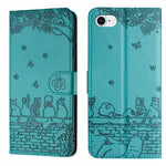 Capa de Telemóvel em Pele com Padrão de Relevo de Gato e Cordão, Para iPhone 16e / 17e, Para iPhone 17 Pro Max, Para iPhone 17 Pro, Para iPhone 17, Para iPhone Air, Para iPhone 16 Pro Max, Para iPhone 16 Pro, Para iPhone 16 Plus, Para iPhone 16