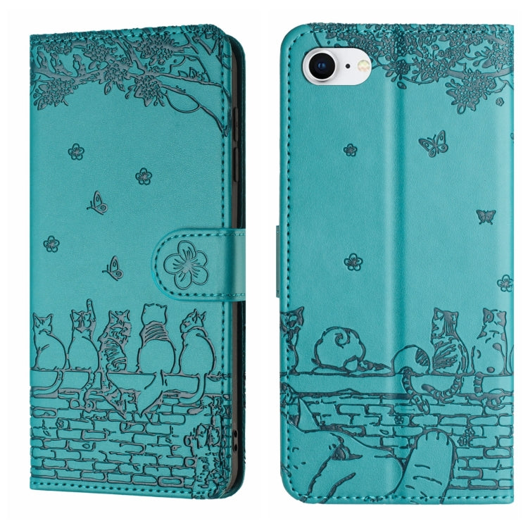Capa de Telemóvel em Pele com Padrão de Relevo de Gato e Cordão, Para iPhone 16e / 17e, Para iPhone 17 Pro Max, Para iPhone 17 Pro, Para iPhone 17, Para iPhone Air, Para iPhone 16 Pro Max, Para iPhone 16 Pro, Para iPhone 16 Plus, Para iPhone 16