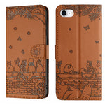 Capa de Telemóvel em Pele com Padrão de Relevo de Gato e Cordão, Para iPhone 16e / 17e, Para iPhone 17 Pro Max, Para iPhone 17 Pro, Para iPhone 17, Para iPhone Air, Para iPhone 16 Pro Max, Para iPhone 16 Pro, Para iPhone 16 Plus, Para iPhone 16