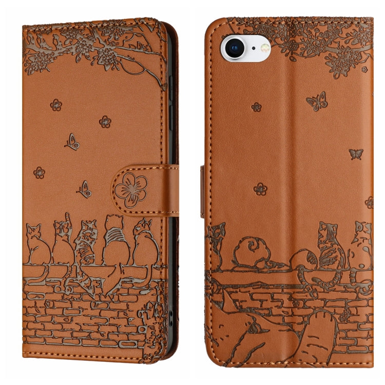 Capa de Telemóvel em Pele com Padrão de Relevo de Gato e Cordão, Para iPhone 16e / 17e, Para iPhone 17 Pro Max, Para iPhone 17 Pro, Para iPhone 17, Para iPhone Air, Para iPhone 16 Pro Max, Para iPhone 16 Pro, Para iPhone 16 Plus, Para iPhone 16