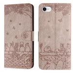 Capa de Telemóvel em Pele com Padrão de Relevo de Gato e Cordão, Para iPhone 16e / 17e, Para iPhone 17 Pro Max, Para iPhone 17 Pro, Para iPhone 17, Para iPhone Air, Para iPhone 16 Pro Max, Para iPhone 16 Pro, Para iPhone 16 Plus, Para iPhone 16