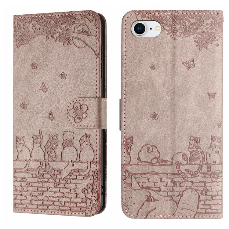 Capa de Telemóvel em Pele com Padrão de Relevo de Gato e Cordão, Para iPhone 16e / 17e, Para iPhone 17 Pro Max, Para iPhone 17 Pro, Para iPhone 17, Para iPhone Air, Para iPhone 16 Pro Max, Para iPhone 16 Pro, Para iPhone 16 Plus, Para iPhone 16