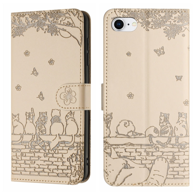 Capa de Telemóvel em Pele com Padrão de Relevo de Gato e Cordão, Para iPhone 16e / 17e, Para iPhone 17 Pro Max, Para iPhone 17 Pro, Para iPhone 17, Para iPhone Air, Para iPhone 16 Pro Max, Para iPhone 16 Pro, Para iPhone 16 Plus, Para iPhone 16