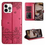 Capa de Telemóvel em Pele com Padrão de Relevo de Gato e Cordão, Para iPhone 16e / 17e, Para iPhone 17 Pro Max, Para iPhone 17 Pro, Para iPhone 17, Para iPhone Air, Para iPhone 16 Pro Max, Para iPhone 16 Pro, Para iPhone 16 Plus, Para iPhone 16