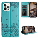 Capa de Telemóvel em Pele com Padrão de Relevo de Gato e Cordão, Para iPhone 16e / 17e, Para iPhone 17 Pro Max, Para iPhone 17 Pro, Para iPhone 17, Para iPhone Air, Para iPhone 16 Pro Max, Para iPhone 16 Pro, Para iPhone 16 Plus, Para iPhone 16
