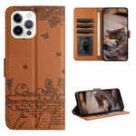 Capa de Telemóvel em Pele com Padrão de Relevo de Gato e Cordão, Para iPhone 16e / 17e, Para iPhone 17 Pro Max, Para iPhone 17 Pro, Para iPhone 17, Para iPhone Air, Para iPhone 16 Pro Max, Para iPhone 16 Pro, Para iPhone 16 Plus, Para iPhone 16