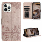 Capa de Telemóvel em Pele com Padrão de Relevo de Gato e Cordão, Para iPhone 16e / 17e, Para iPhone 17 Pro Max, Para iPhone 17 Pro, Para iPhone 17, Para iPhone Air, Para iPhone 16 Pro Max, Para iPhone 16 Pro, Para iPhone 16 Plus, Para iPhone 16