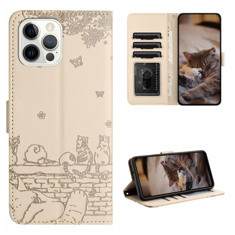 Capa de Telemóvel em Pele com Padrão de Relevo de Gato e Cordão, Para iPhone 16e / 17e, Para iPhone 17 Pro Max, Para iPhone 17 Pro, Para iPhone 17, Para iPhone Air, Para iPhone 16 Pro Max, Para iPhone 16 Pro, Para iPhone 16 Plus, Para iPhone 16