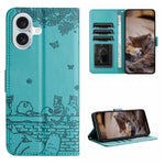 Capa de Telemóvel em Pele com Padrão de Relevo de Gato e Cordão, Para iPhone 16e / 17e, Para iPhone 17 Pro Max, Para iPhone 17 Pro, Para iPhone 17, Para iPhone Air, Para iPhone 16 Pro Max, Para iPhone 16 Pro, Para iPhone 16 Plus, Para iPhone 16