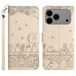 Capa de Telemóvel em Pele com Padrão de Relevo de Gato e Cordão, Para iPhone 16e / 17e, Para iPhone 17 Pro Max, Para iPhone 17 Pro, Para iPhone 17, Para iPhone Air, Para iPhone 16 Pro Max, Para iPhone 16 Pro, Para iPhone 16 Plus, Para iPhone 16