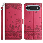 Capa de Telemóvel em Pele com Padrão de Relevo de Gato e Cordão, Para iPhone 16e / 17e, Para iPhone 17 Pro Max, Para iPhone 17 Pro, Para iPhone 17, Para iPhone Air, Para iPhone 16 Pro Max, Para iPhone 16 Pro, Para iPhone 16 Plus, Para iPhone 16