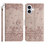 Capa de Telemóvel em Pele com Padrão de Relevo de Gato e Cordão, Para iPhone 16e / 17e, Para iPhone 17 Pro Max, Para iPhone 17 Pro, Para iPhone 17, Para iPhone Air, Para iPhone 16 Pro Max, Para iPhone 16 Pro, Para iPhone 16 Plus, Para iPhone 16
