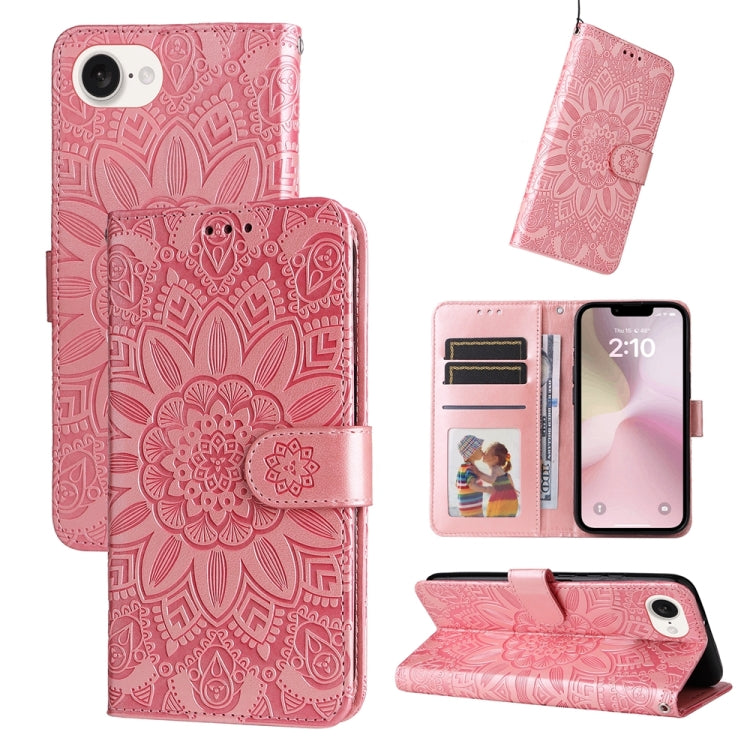 Capa para telemóvel em pele com girassol em relevo, para iPhone 17e / 16e, para iPhone 17 Pro Max, para iPhone 17 Pro, para iPhone 17, para iPhone Air, para iPhone 16 Pro Max, para iPhone 16 Pro, para iPhone 16 Plus, para iPhone 16