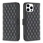 Capa carteira para telemóvel em pele com padrão de losangos e fecho de aba, para iPhone 17e / 16e, para iPhone 17 Pro Max, para iPhone 17 Pro, para iPhone 17, para iPhone Air, para iPhone 16 Pro Max, para iPhone 16 Pro, para iPhone 16 Plus