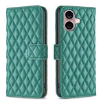 Capa carteira para telemóvel em pele com padrão de losangos e fecho de aba, para iPhone 17e / 16e, para iPhone 17 Pro Max, para iPhone 17 Pro, para iPhone 17, para iPhone Air, para iPhone 16 Pro Max, para iPhone 16 Pro, para iPhone 16 Plus